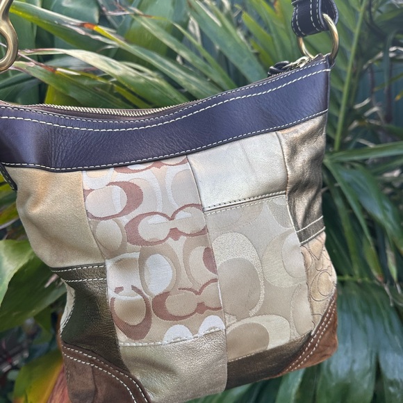 200. Vintage Coach Cream & Brown Leather Suede Shoulder Bag w/Signature C Design - Picture 5 of 12